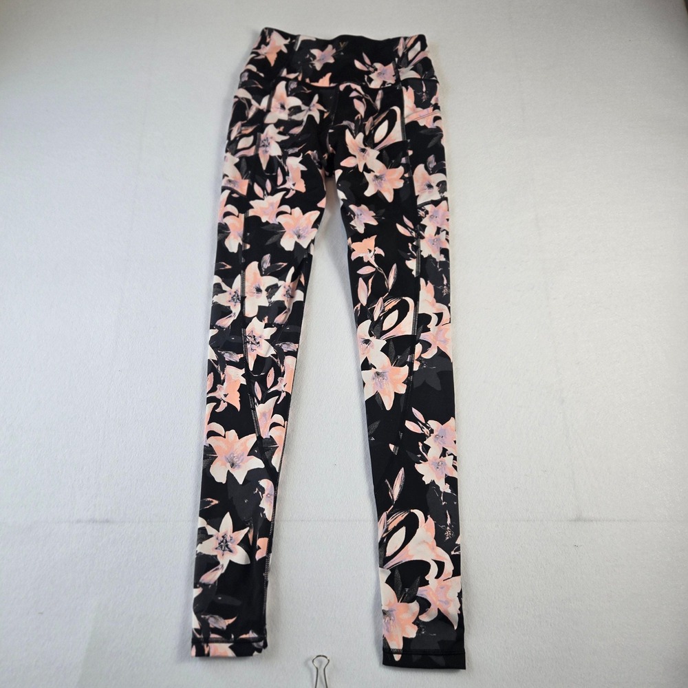 Victoria's Secret Leggings Womens 4 Black Floral Pocket High Rise Tights (B8)